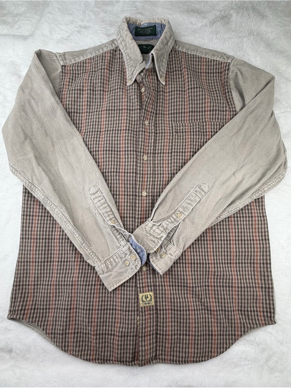 Hunt Club Two-Tone Check & Corduroy Button-Down Shirt - Brown/Tan
